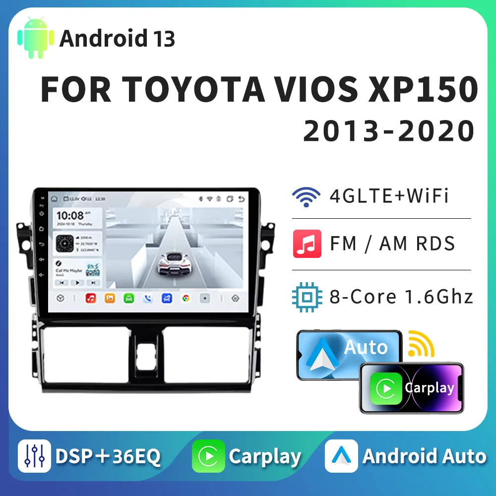 HTZM Car Carplay Android Auto For Toyota Vios Yaris 2013 2014 2015 2016 Car Radio GPS Multimedia Video Player WIFI DSP Stereo