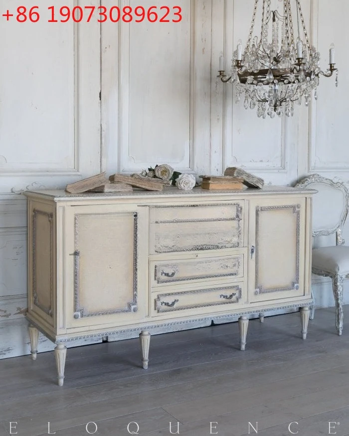 

French solid wood furniture carved sideboard high-end villa old storage cabinet small apartment sideboard