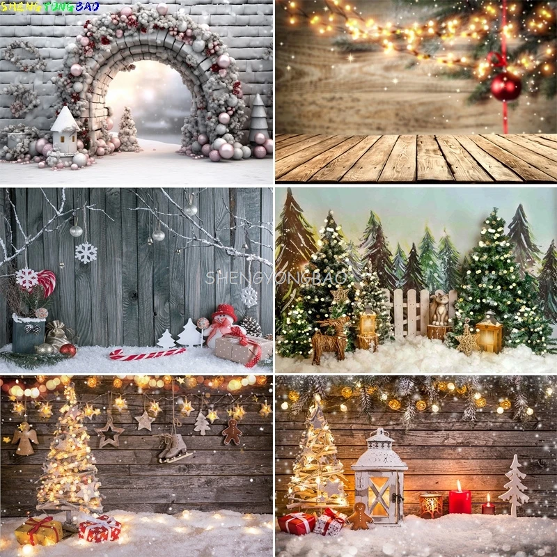 

Christmas Day Pine Tree Gift Photography Backdrop Props Xmas Eve Party Decor Living Room Window Family New Year Background VC-06