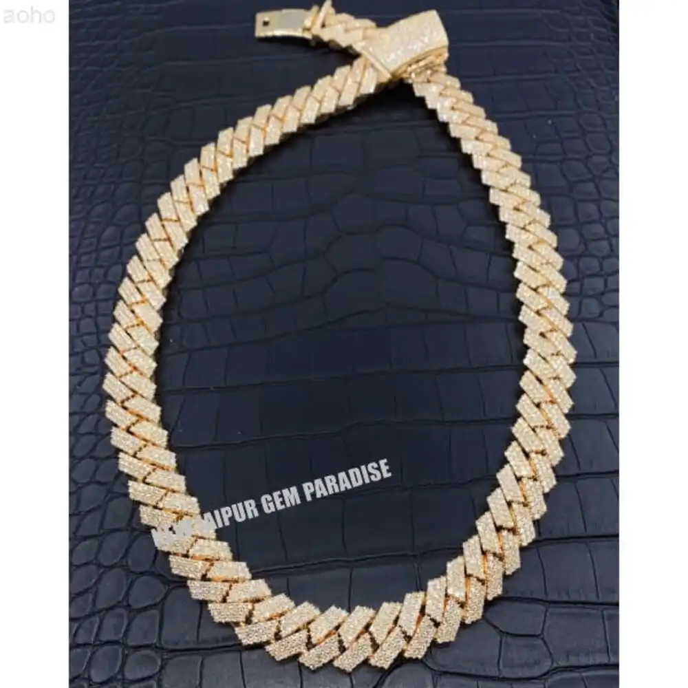 20mm Moissanite Cuban Link Chain | Vvs1 Quality Moissanite Diamond | 925 Sterling Silver | Gold Plated | Men Necklace