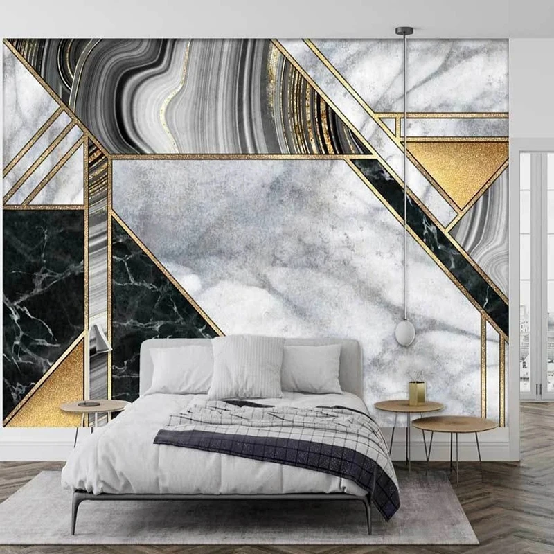 

Custom 3D Modern Marbled Light Luxury Geometry Mural TV Background Wallpaper For Bedroom Walls Papel De Parede Tapety Art Poster