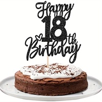 1 PCS Black Sophisticated 18th Birthday Cake Topper - Official Adult Hello 18 Eighteen Cake Decoration for Graduation Party