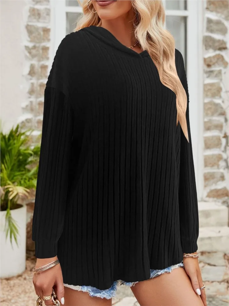 Simple Comfortable Solid Color Casual Sweatshirt Autumn Winter Loose Long-sleeved Pit Strip Hooded Sweatshirt Women's Clothing