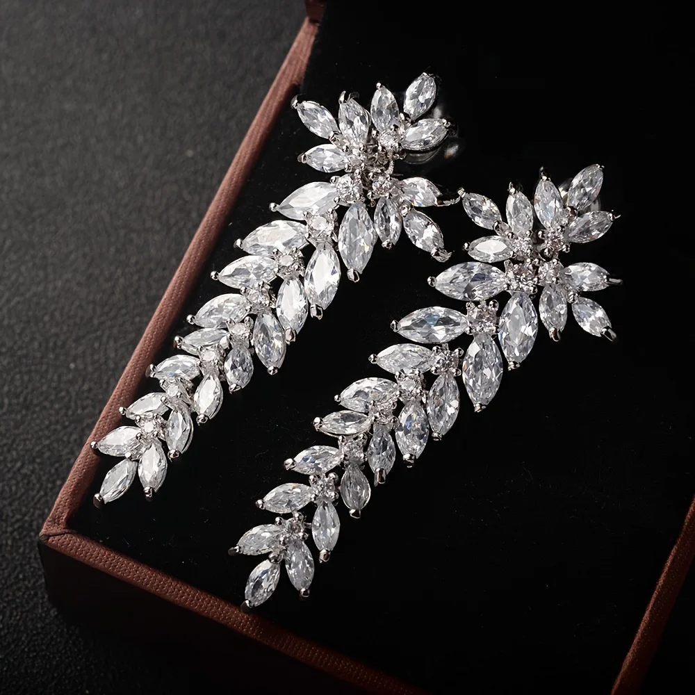 

Классические серьги из стерлингового серебра 925 пробы с пшеничными ушками, инкрустация цирконом ААА, висячие серьги с гибкими суставами для женщин, свадебные украшения