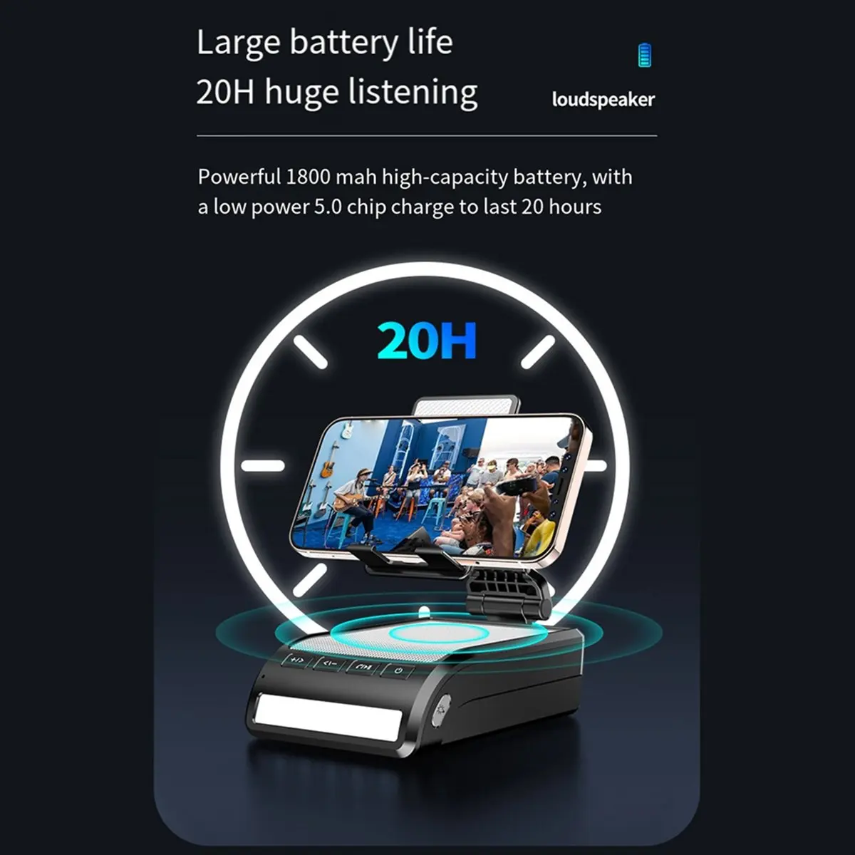 

(BOFF) Держатель для мобильного телефона с Bluetooth-динамиком, светодиодной подсветкой, встроенным микрофоном, портативная складная подставка для мобильного телефона