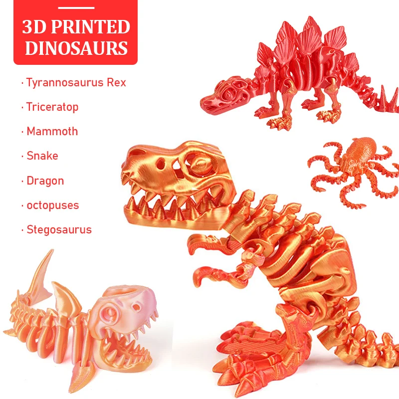 3D Printed Dinosaur Rotatable Articulated Mammoths Figures Desktop Craft Ornament Creative Novelty Gifts for Kids Home Decor