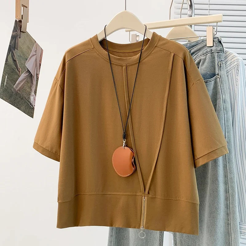 

Summer New Style Korean Design Fashionable Slimming Large Size Short Sleeve T-Shirt City Commute Cotton Polyester Blend round...