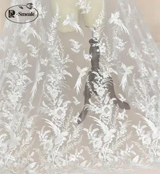 Beautiful Flower Bird Embroidered Lace Fabric, Romantic Wedding Sequins, DIY Dress, High-Quality, RS1639