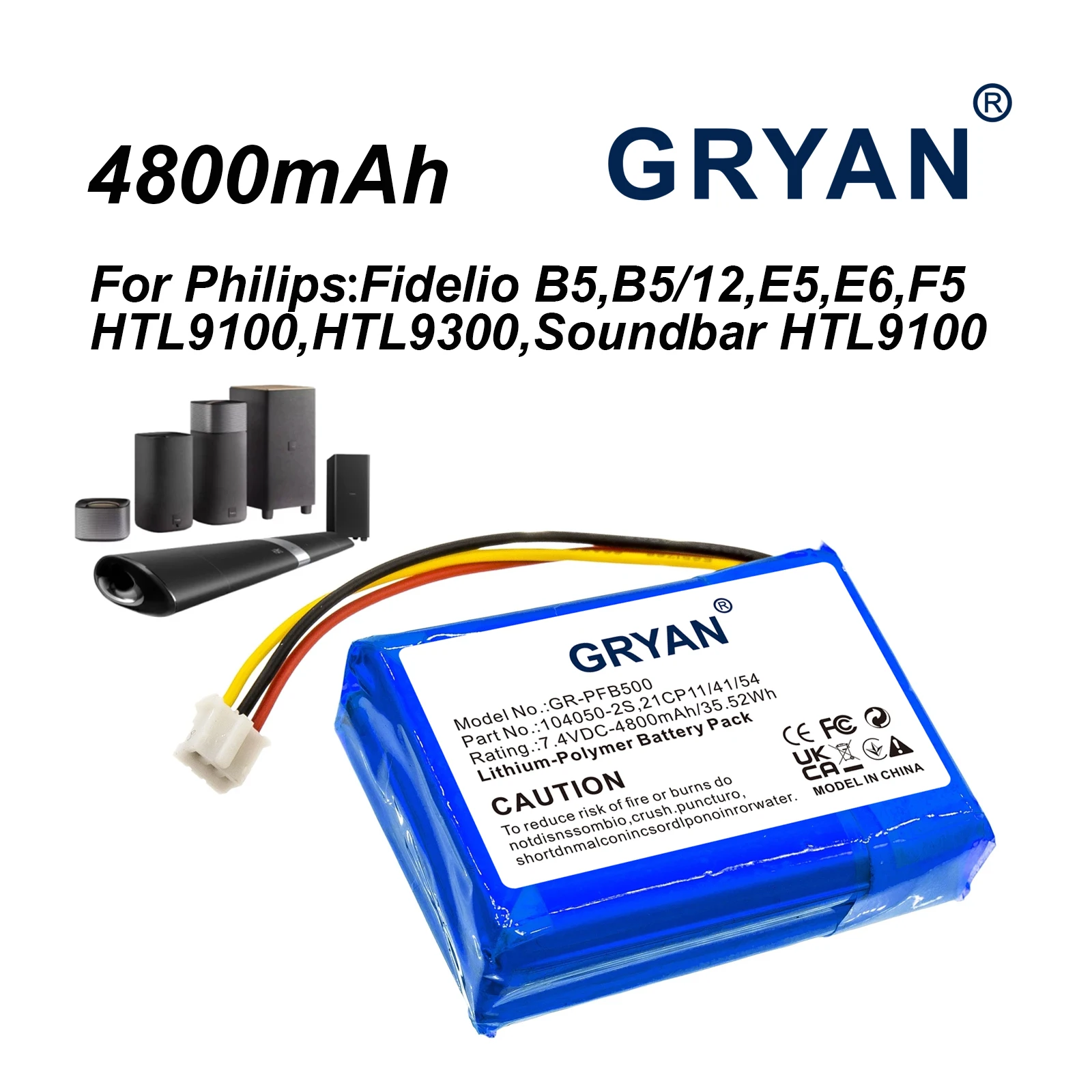 Speaker 4800mAh Battery For Philips 104050-2S 2ICP11/41/54 Fidelio B5 B5/12 Fidelio HTL9100 FidelioHTL9300 FidelioE5 E6 F5