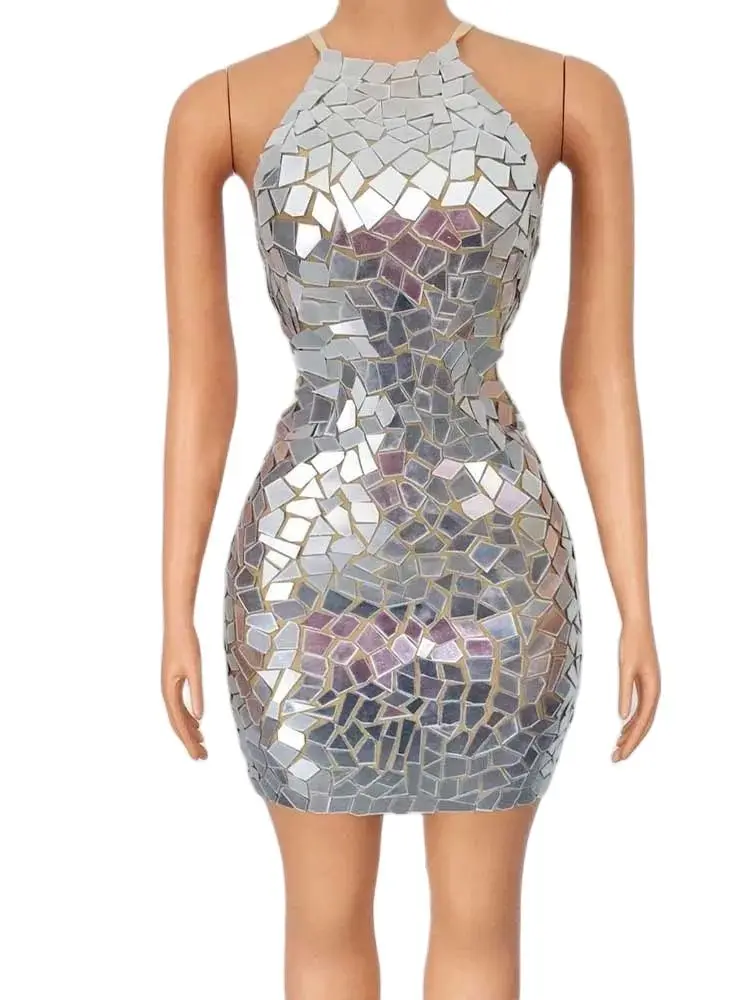 High Quality Sequined Sexy Neck Hanging Elastic Hip Hugging Dress 2024 New Fashionable Custom Women'S Clothing