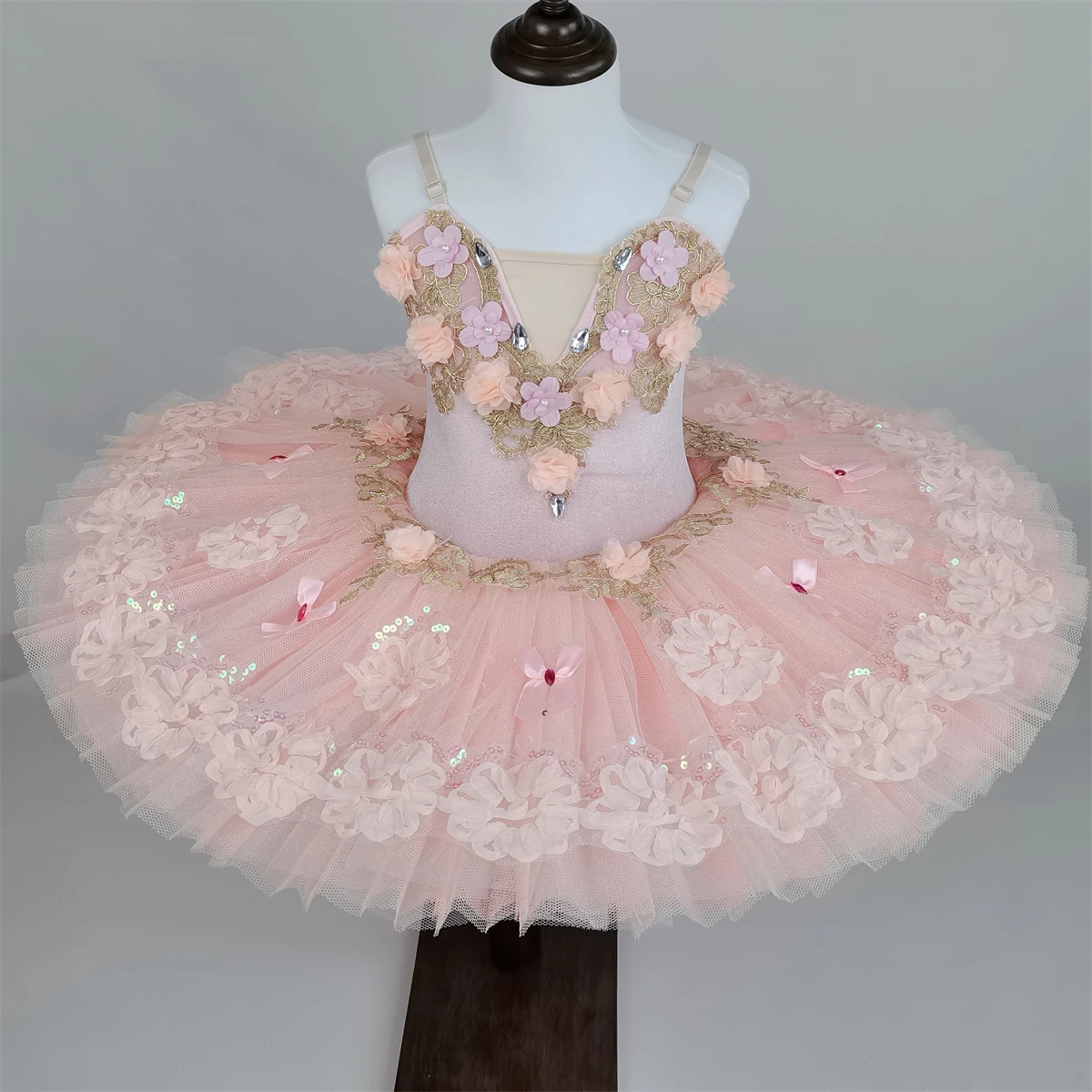 

Pink Flowers Professional Ballet Tutu Skirt Costume Kid Girl Ballet Dance Clothes Leotards Dress Female Dance Suit