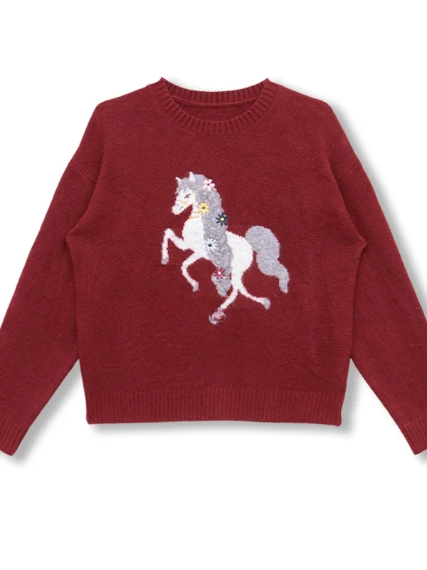 Macio sle cor blo bordado redondo ne camisola de malha feminina solta oulder gota longa sve outono inverno nova chegada