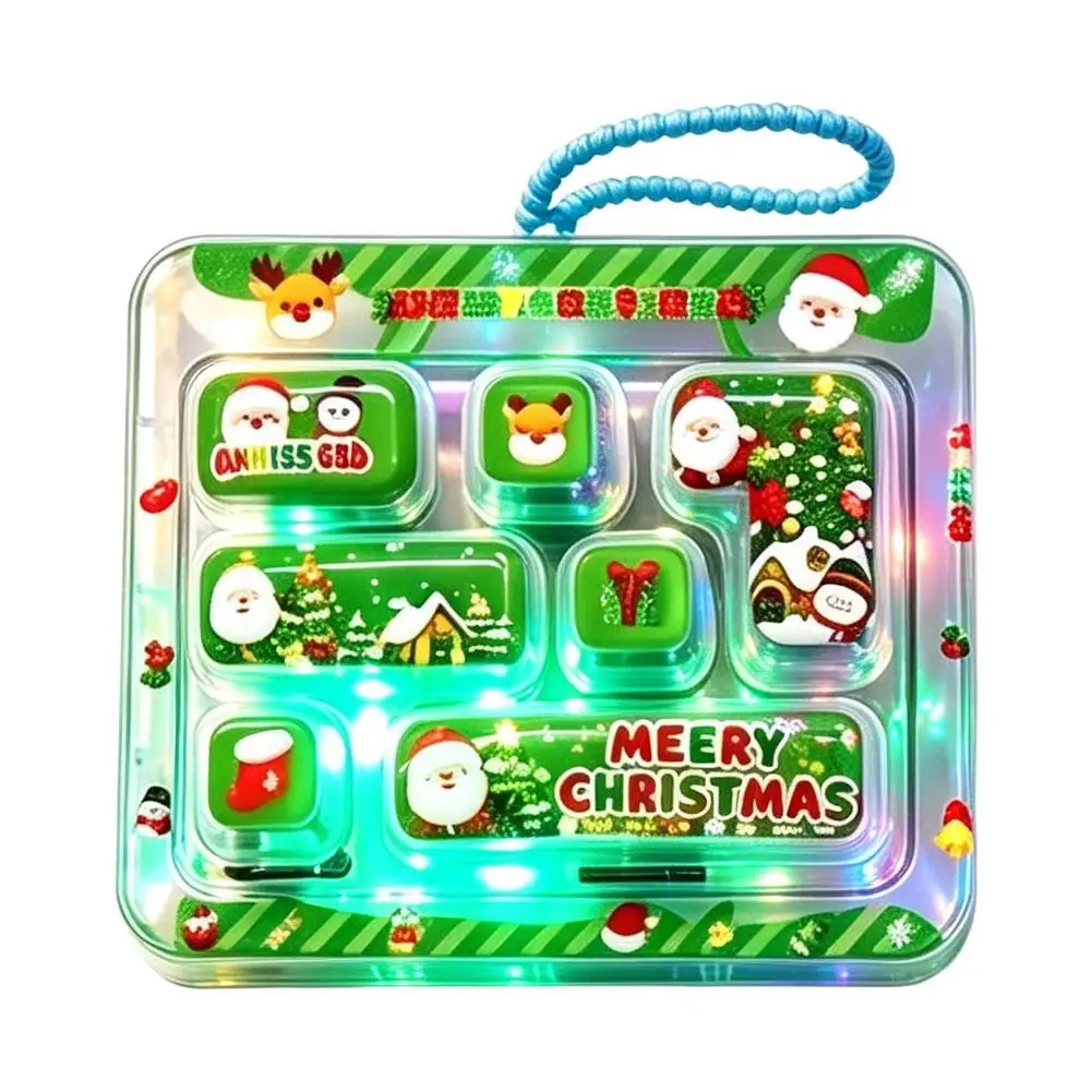 7-Keys Glowing Christmas Keycap Clicker Bag Charms Key Caps Keychain Keyboard Fidgets Clicker Bag Charm Christmas Gift