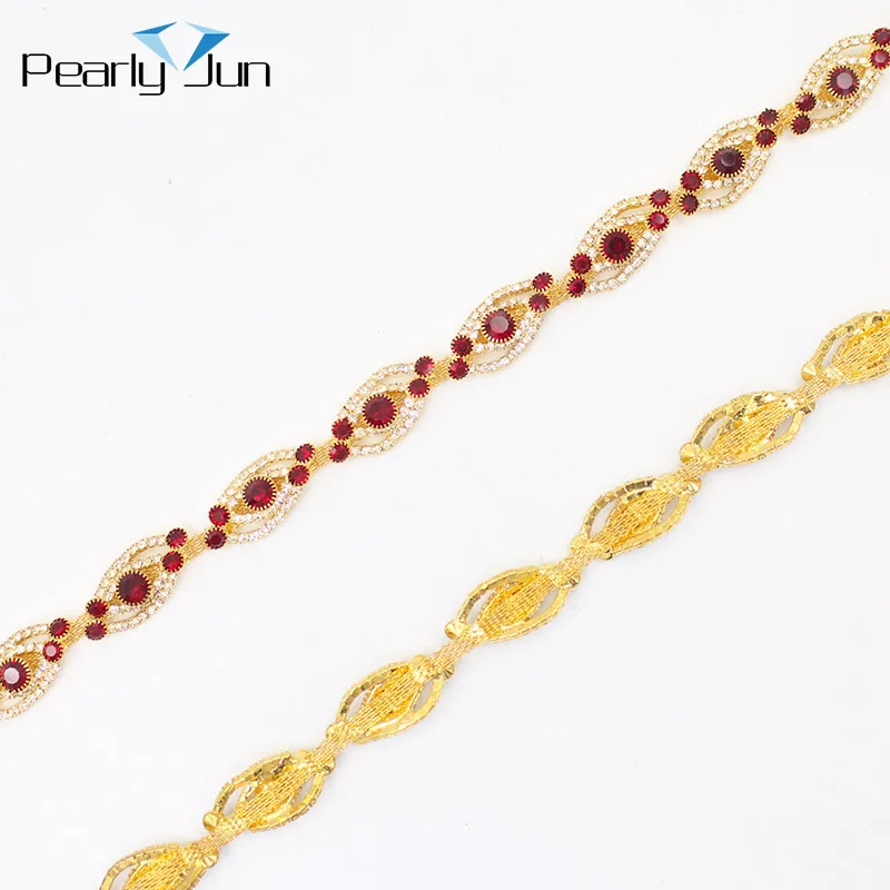 1 Yard Gold Siam Red Crystal Metal Chain Decoration Accessories DIY Sewing on Wedding Dress Bag Clothing Rhinestone Trim ML186