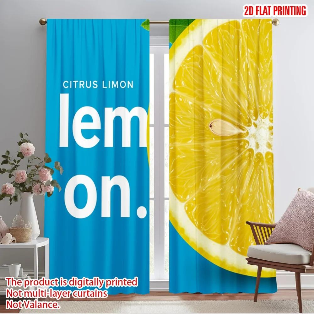 

2pcs 2D flat printing Scene Curtains Lemon Citrus Fruit Slice Polyester Without Electricity Family Party Use for Holiday Family