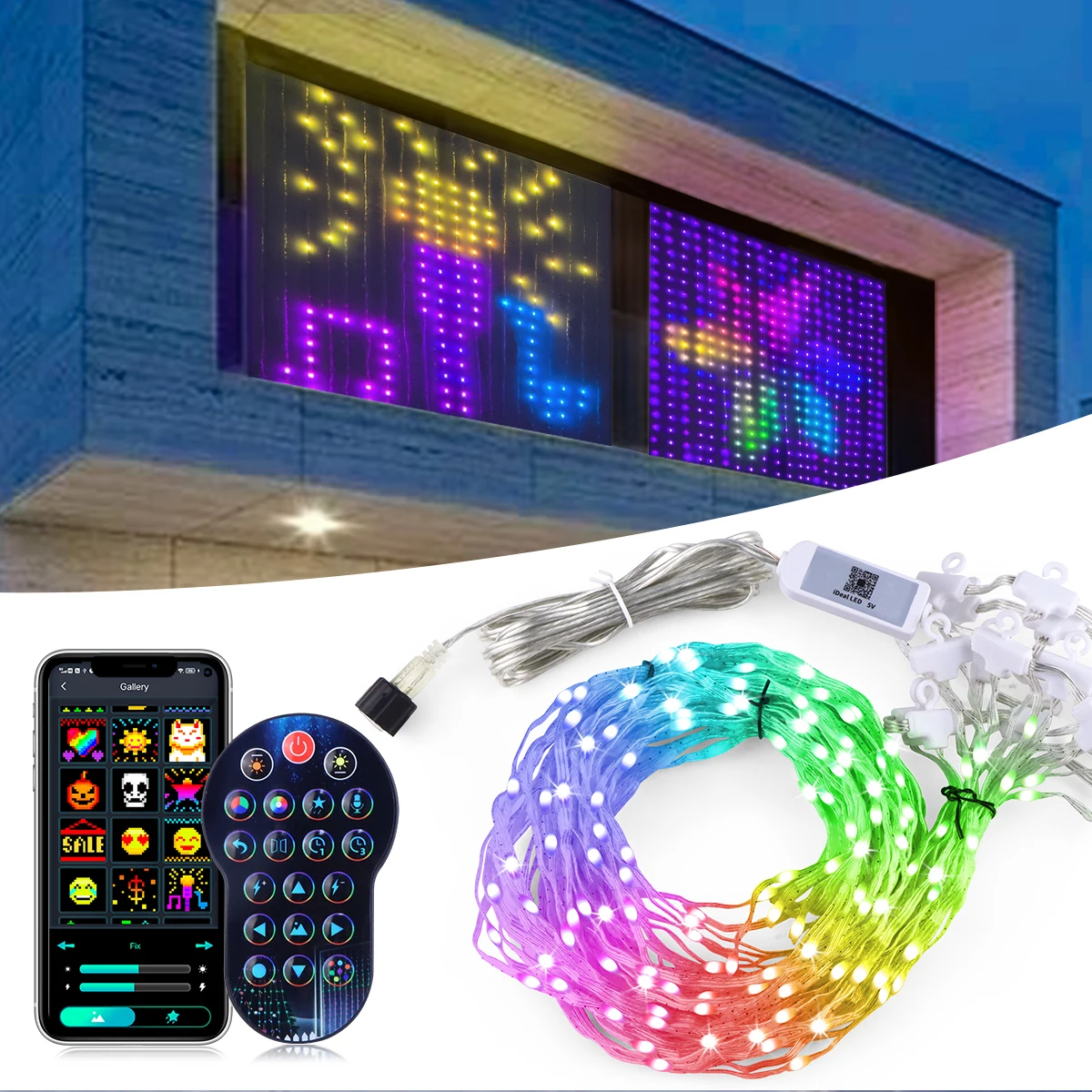 Smart Home LED Strip Fairy Light 1Mx1M 2Mx2M 3Mx3M RGB LED Curtain String Light DIY Programming Bluetooth Remote Christmas Light