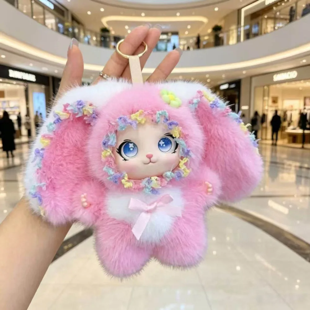 Cute Cartoon Rabbit Doll Soft Big Ear Shape Vinyl Doll Keychain Lace Detail Lori Rabbit Pendant Backpack Decoration