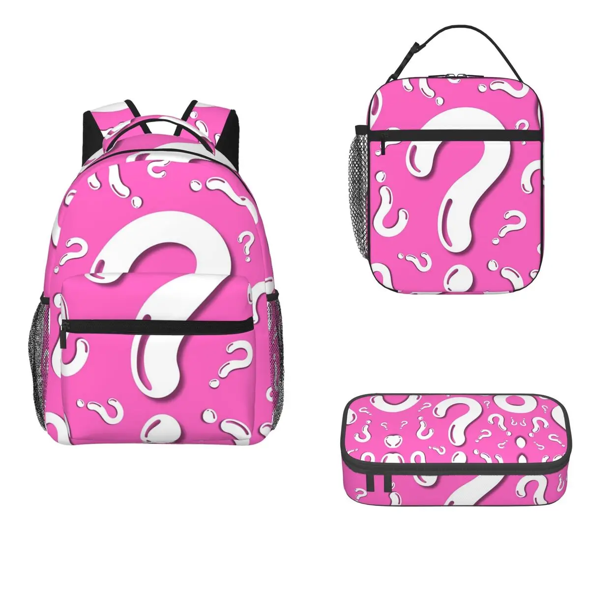 Question Mark Backpacks Boys Girls Bookbag Children School Bags Cartoon Kids Rucksack Lunch Bag Pen Bag Three-Piece Set