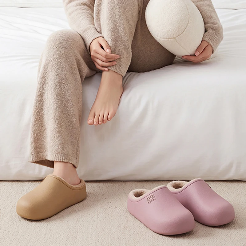 Wasserdichte Baumwollpantoffeln für Damen, Leicht, Rutschfest, Fleecefutter, Warme Hausschuhe, Bequeme Outdoor- und Indoor-Paarschuhe – Detail 9