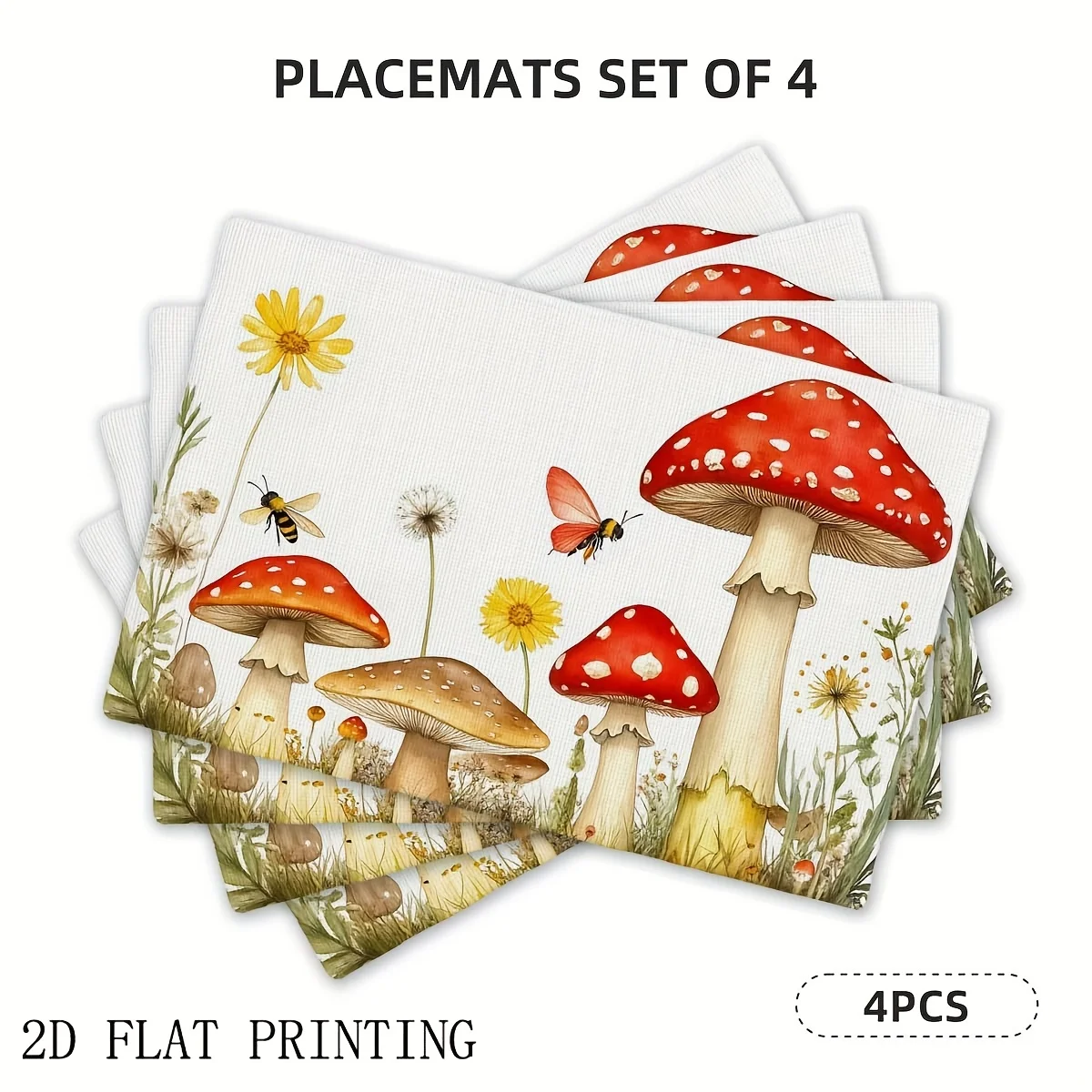 

4 шт./6 шт., салфетки с принтом в виде грибов и цветочных насекомых, кухонные салфетки в осеннем стиле, квадратные скатерти, осенний декор стола