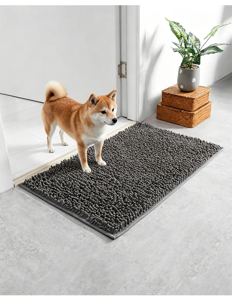 Superabsorbierende Hunde-Türmatte, Rutschfester Boden, Waschbarer Eingangsteppich, Hält Böden Sauber, Perfekt für Schmutzige Nasse Schuhe & Pfoten, Grau – Detail 12