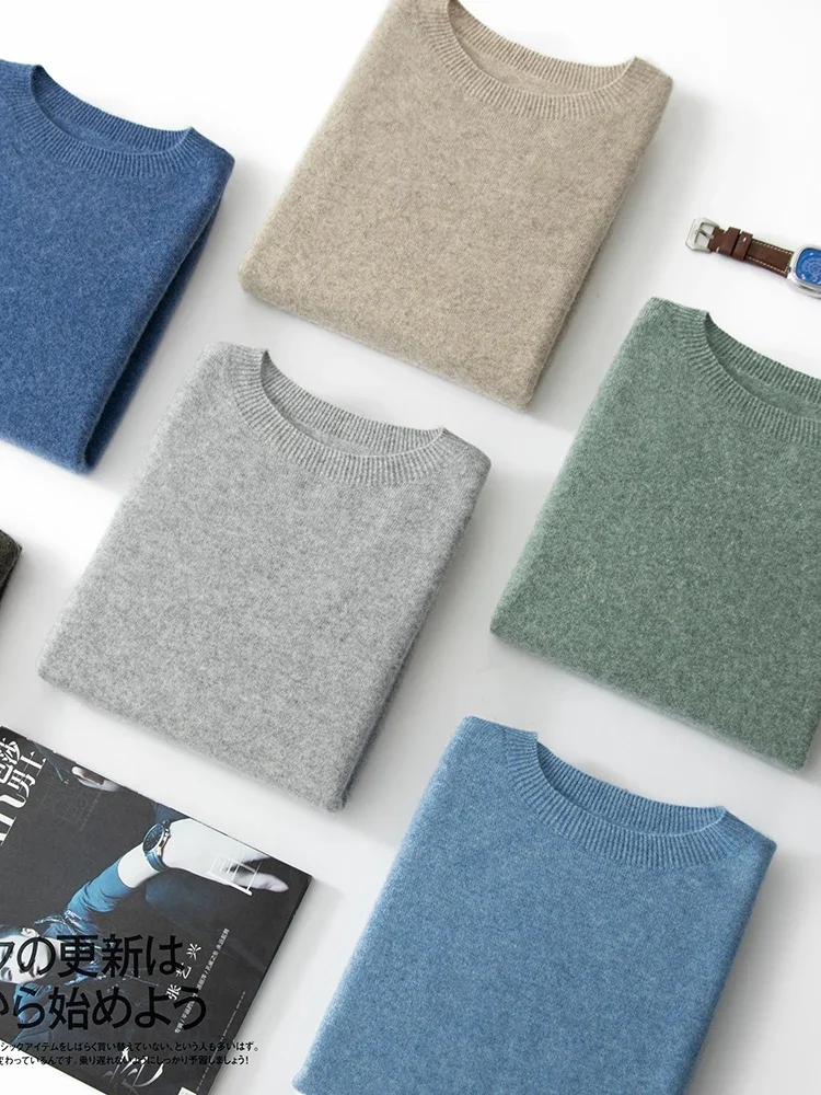 

Новый осенне-зимний свитер из 100% чистого кашемира для мужчин, вязаный пуловер с круглым вырезом, деловой повседневный джемпер с длинным рукавом