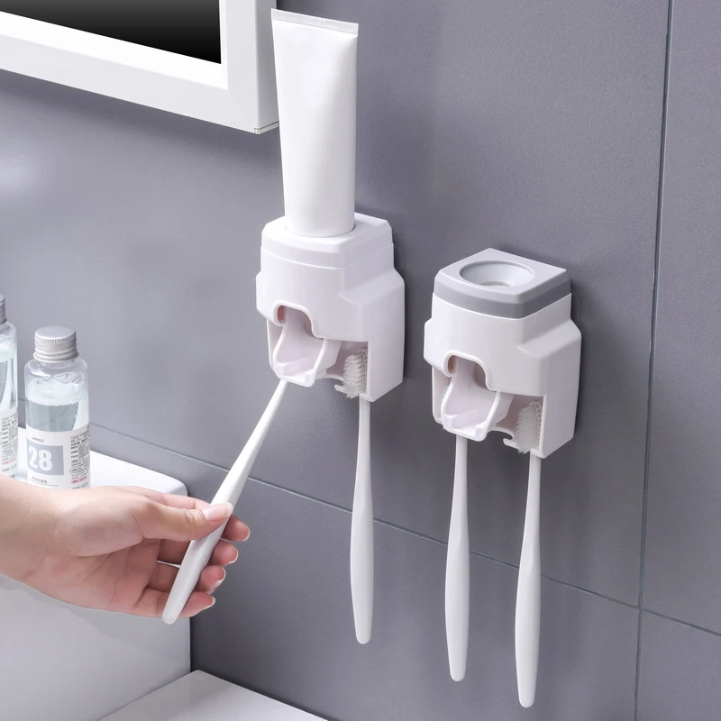 Wall Mount Automatic Toothpaste Dispenser Bathroom Accessories Set Toothpaste Squeezer Dispenser Storage Rack Toothbrush Holder