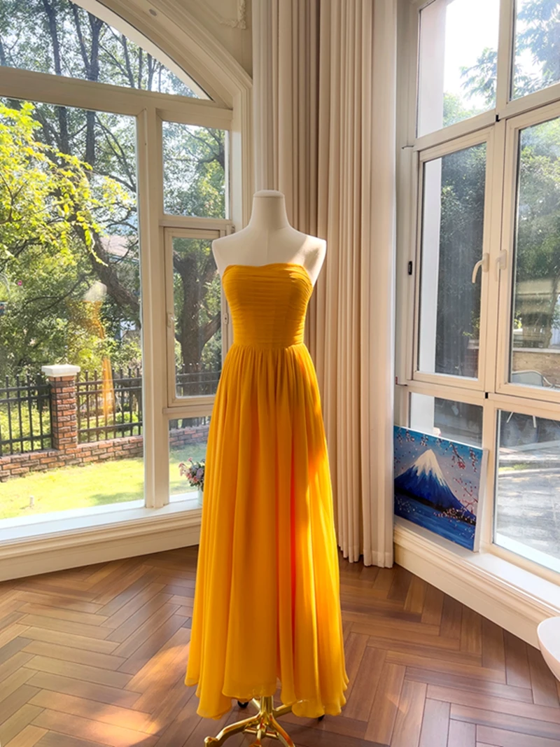 Amarillo ámbar Emed ter Dr Vaion Sle Falda acampanada de cintura alta Svel largo Fecha de boda Faionable Cany Pa...