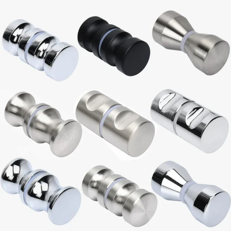 

304 Stainless Steel Glass Door Handle Back-to-Back Knob Puller Push Bathroom Shower Room Handle Door Knob Door Pulls Gate Handle