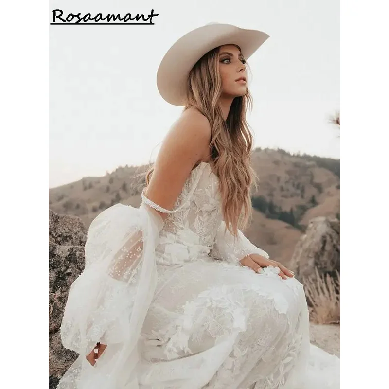 الوهم الساحر السباغيتي الأشرطة حورية البحر فساتين الزفاف انفصال كم يزين الدانتيل بوهو البلد مخصص زي العرائس