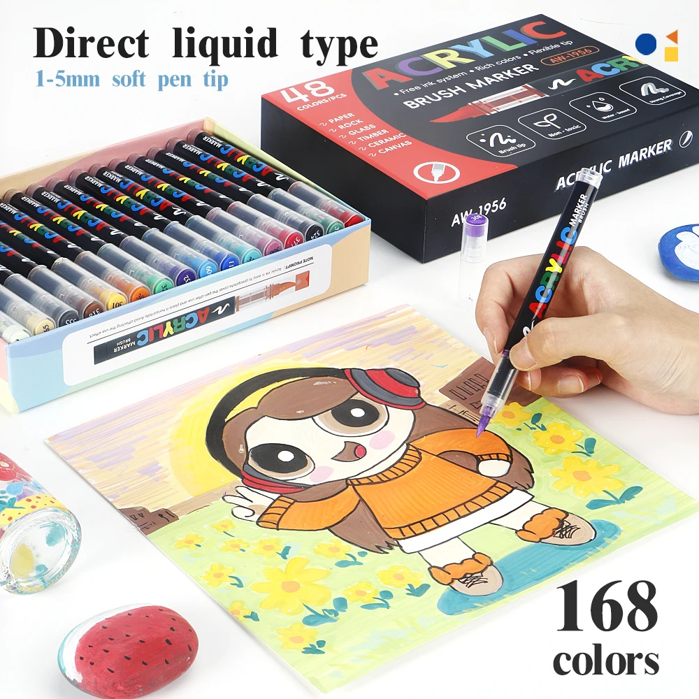 12-168 Colors Acrylic Paint Pen Marker Brush Tip Paint Marker For Rock Painting Wood Canvas Stone Christmas Gift DIY Craft image 6