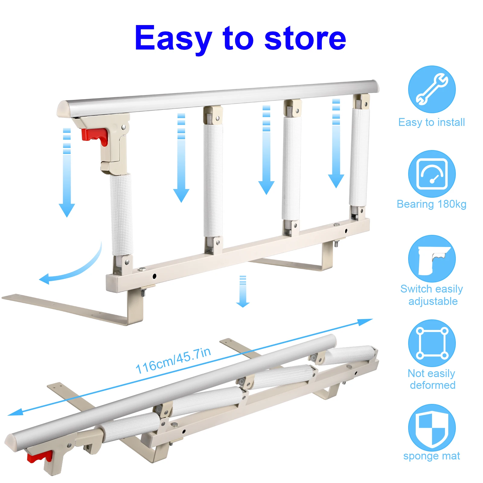 Bed Rails For Elderly Adults Folding Medical Bed Safety Assist Rail Handle For Seniors Bed Side Guard To Prevent Falling Out Bed