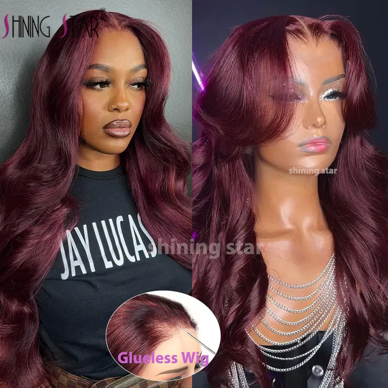 

Glueless Wig Colored Burgundy Lace Front Human Hair Wigs Ready To Wear Body Wave Hair Pre Cut Ginger Blonde Lace Wear And Go Wig
