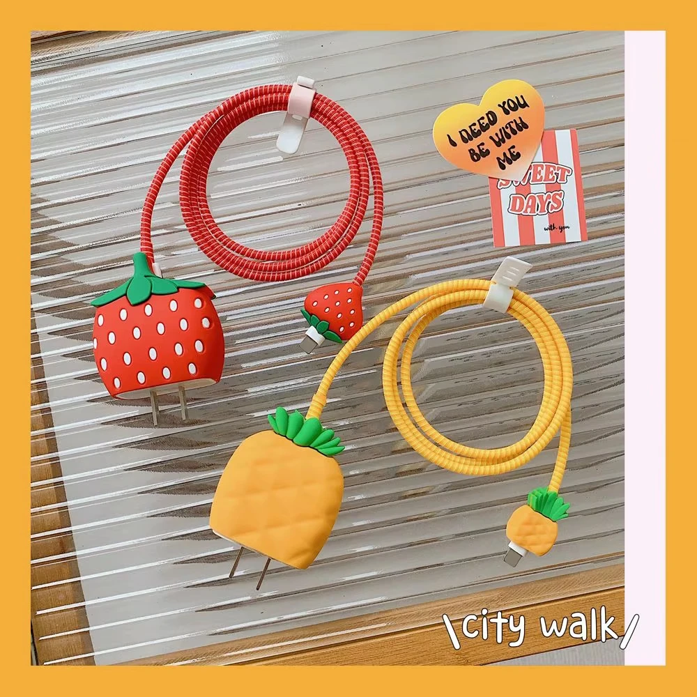 Cartoon Fruit Charger Protective Cover Cable Protector for iPhone 18/20W Fast Charging Cable Data Anti-break Charger Protection