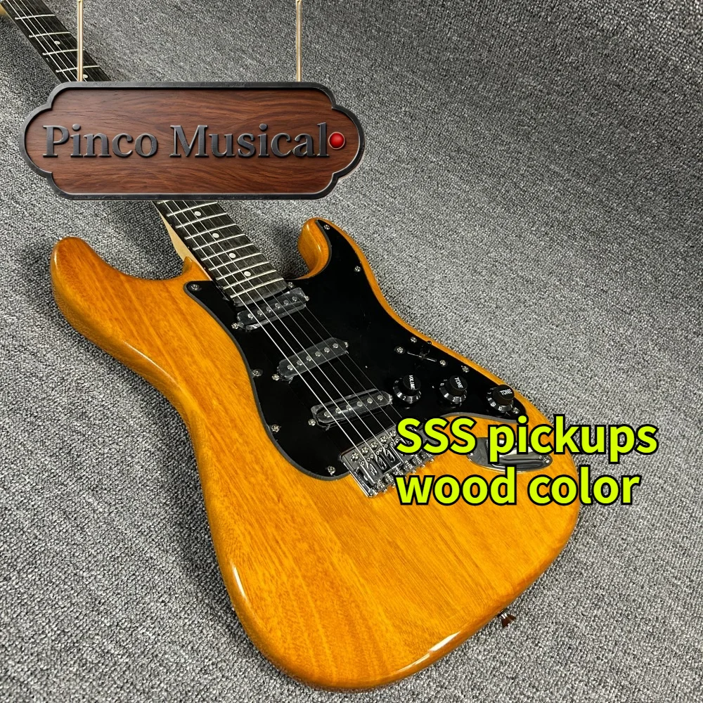 Amber Orange Wood STQ Electric Guitar, SSS Single-Single Classic STQ Vintage Pop Rock All-Round Guitar Beginner Unisex
