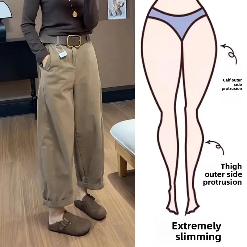 

Spring 2026 Women's plus Size Balloon Pants High Waist Conceal Meat Slimming Nine Point Pear Shape Body Casual Wide Leg Trousers