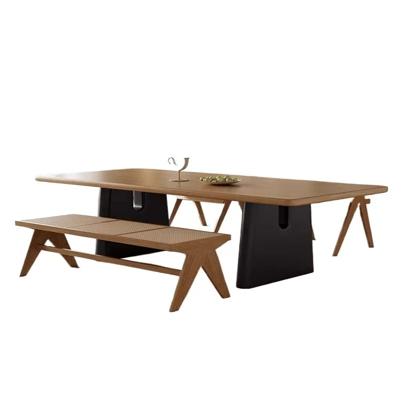 Wabi-sabi wind solid wood dining table and chair combination home restaurant Japanese log eating table B & B tea room tea