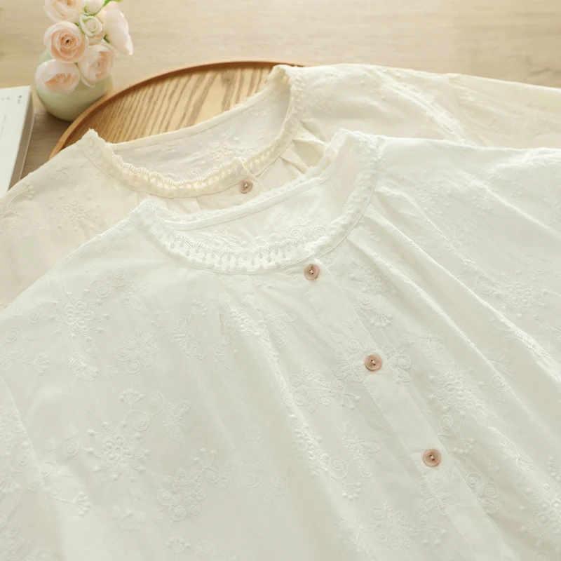 

Весенне-летние топы с вышивкой и шнуровкой, женская одежда, свободные женские хлопковые рубашки и блузки с длинными рукавами бежевого и белого цвета U043