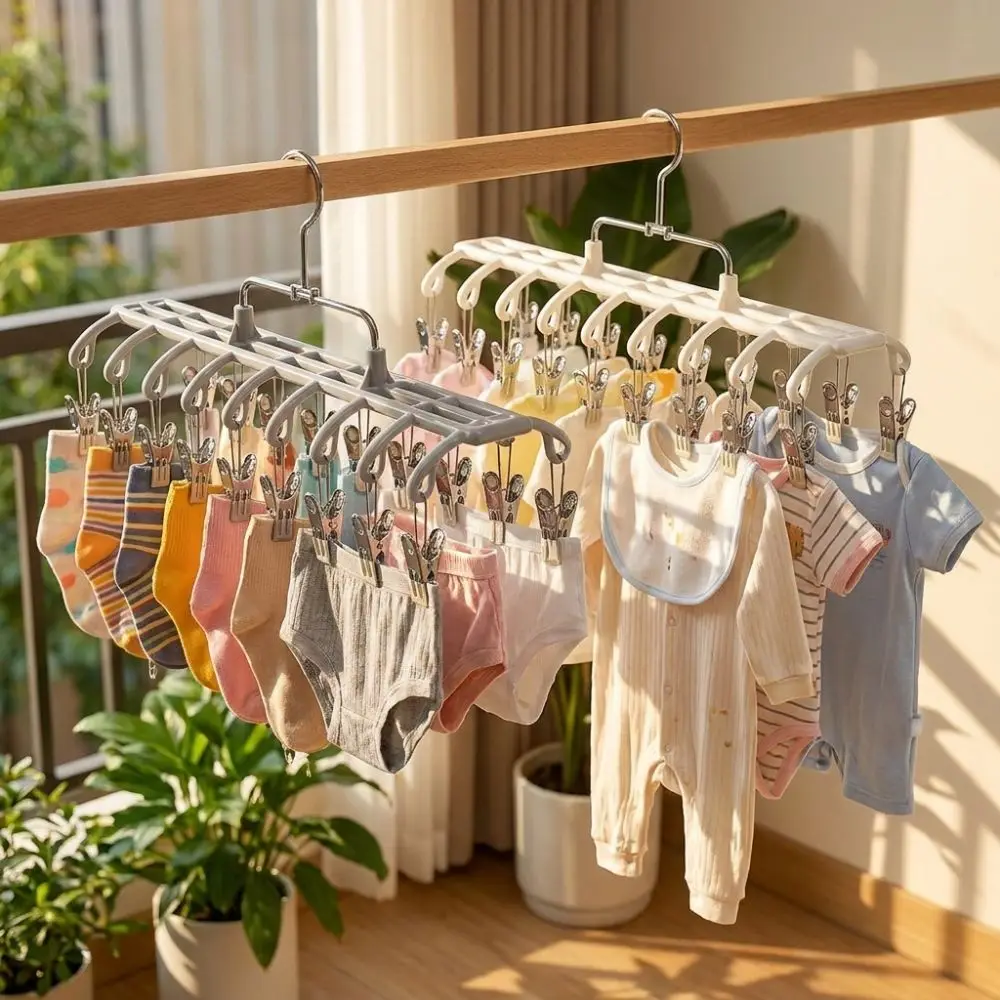 20 Clips Drying Clothes Hanger Anti-Slip Rustproof Trouser Hanging Hook Windproof Non-marking Sock Underwear Rack Home Closet