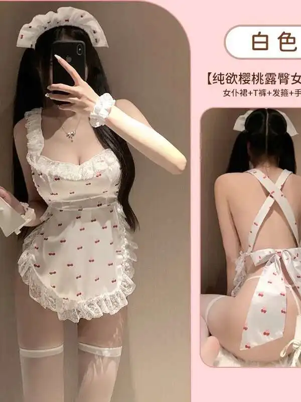 Vestido de sirvienta con encaje de cereza, ropa interior Sexy elegante, uniforme Sexy, tentación, moda dulce, Mini vestido dulce OLBM