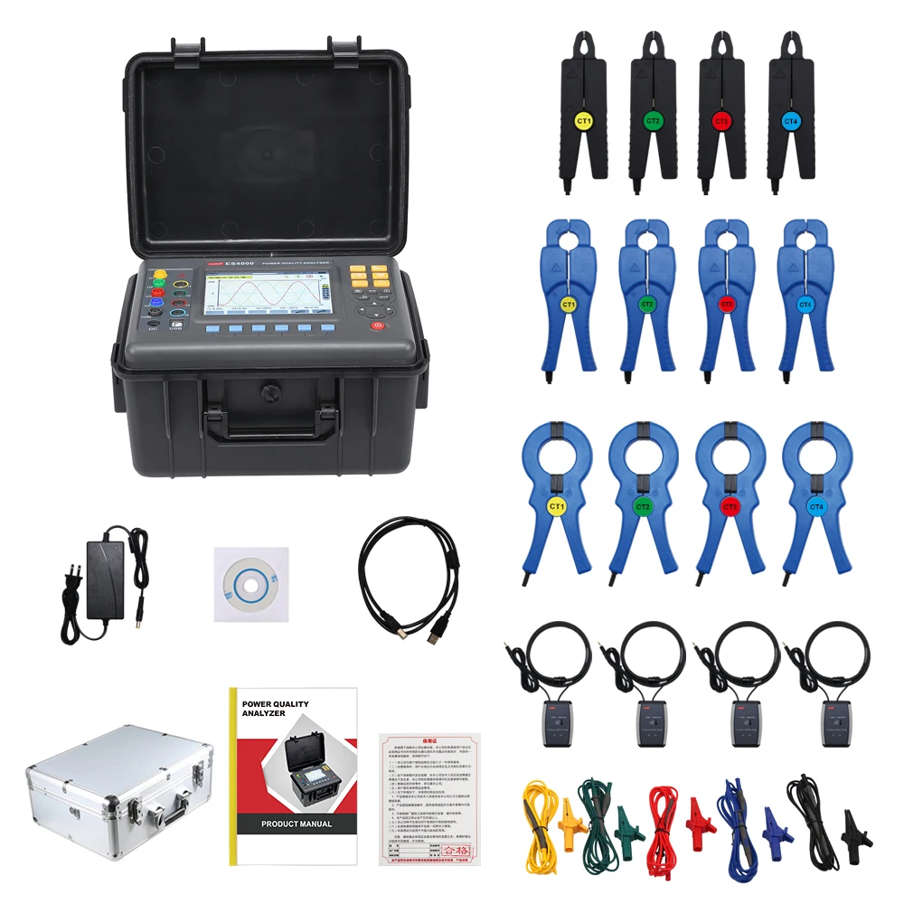 Upgraded Version ES4000 Can Measure 4 Channels Current Voltage the Same Test Time Power Quality Analyzer