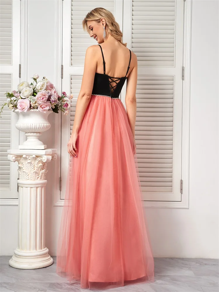 XUIBOL Luxury Sexy Suspenders Evening Dress For 2024 Women Elegant Long Bridesmaid Dress Wedding Party Prom Cocktail Gowns