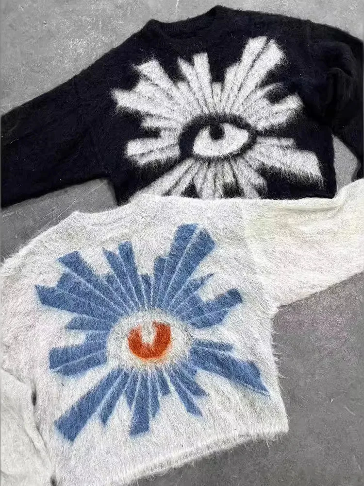 스트리트 슬레 아이렛 니트 스웨터 라운드 넥 루즈핏 엑스 롱 슬리브 편안한 소프트 파이버 패셔너블 캐주얼 탑