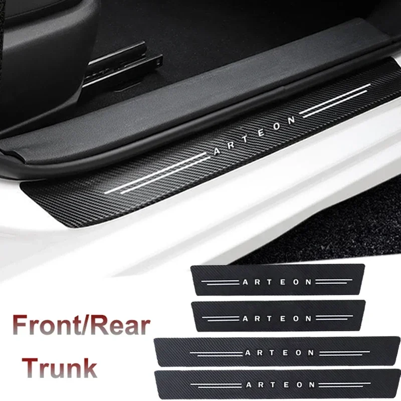 Carbon Fiber Car Door Threshold Sill Scuff Plate Decals Stickers for VW Arteon Logo Pedal Guards Strip Tape Interior