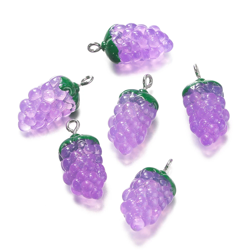 10Pcs 12x23mm Grape Resin Charms Pendants for Earrings Necklace Keychain Charms DIY Jewelry Making Accessories