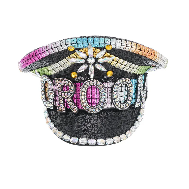 Bride Groom Wedding Hat Elegant Women Men Luxury Handmade White Black Hats for Party Pearl Sequins Rhinestone Fedoras Caps