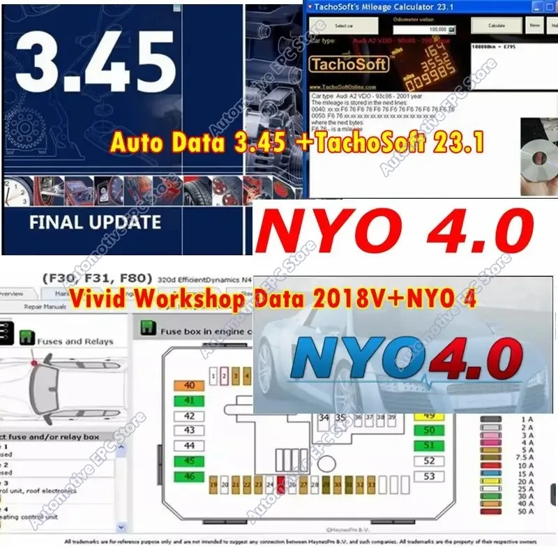 2026 hot sell new  Auto Data 3.45  Vivid Workshop Data 2018V Auto Repair Software+TachoSoft Mileage Calculator 23.1 +2017 NYO 4