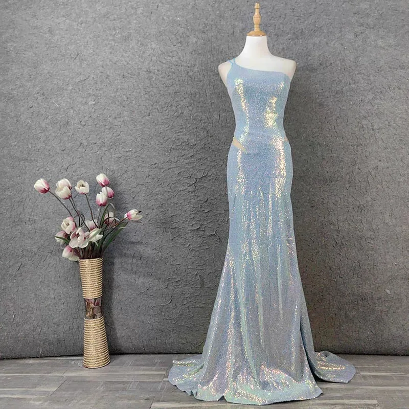 

Shiny One Shoulder Evening Dresses Mermaid Style Sequins Slit Backless Sexy Long Woman Customized Luxury Celebrity Gowns 2025