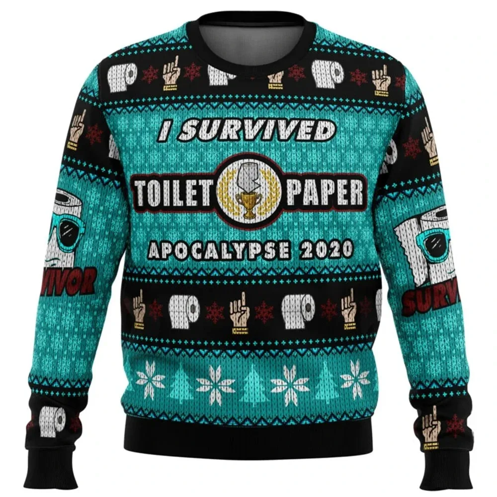 I Survived Toilet Paper Apocalypse 2020 Ugly Christmas Sweater Men Women Pullover Round Neck Christmas Clothing 2025 Sweatshirt