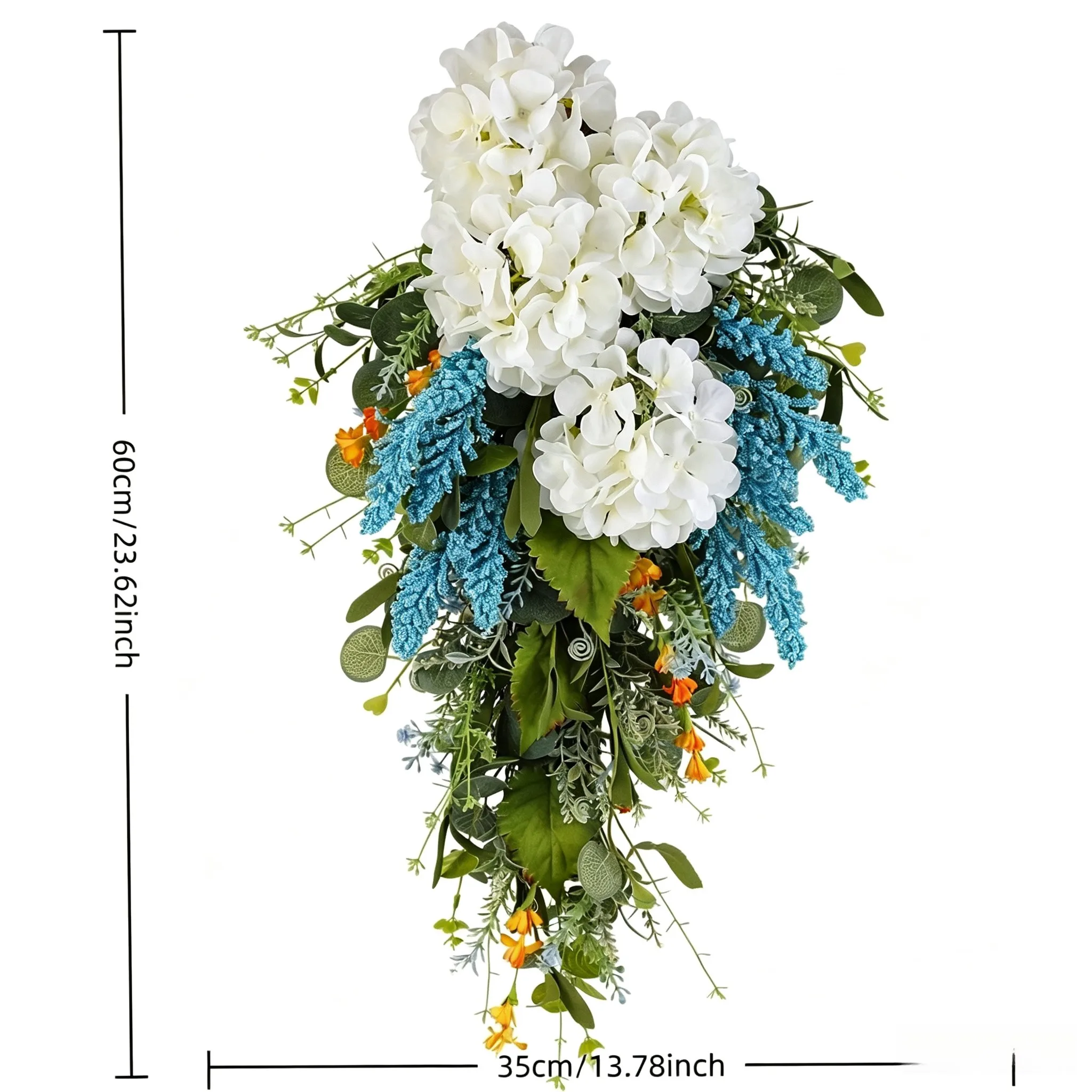 Seasonal Floral Wreath with White Hydrangea for Door Wall Hanging Decor in Autumn Harvest Theme Silk Flower Wreath 60x35cm